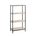 Sterk 4-laags wandrek , etagère van zwart rondstaal met 4 planken voor boeken en ordners.