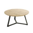 Robuuste 80cm ronde salontafel in eiken met zwart staal.