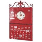 Metalen kalender met klok in retro rood