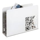 Strakke witte metalen lectuurbak met QR-code print