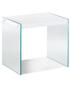 Bijzettafel hoogglans wit met kristalhelder gehard veiligheidsglas 87395
