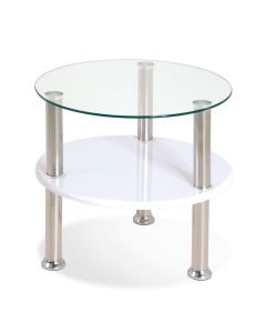 Bijzettafel rond gehard veiligheids glas met rvs poten 