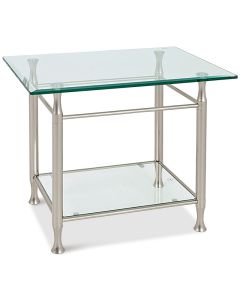RVS Bijzettafel met facet geslepen dik veiligheidsglas blad 