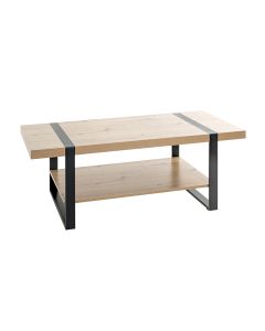 Zware salontafel in blank eiken dekor op zwart stalen frame