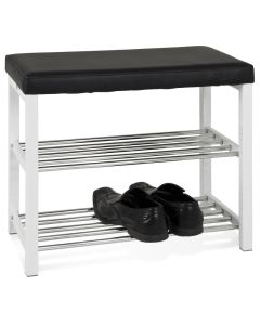 Halbank met dubbel schoenenrek in wit met zwart zitkussen
