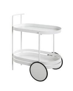 Moderne serveerwagen in wit gelakt staal.