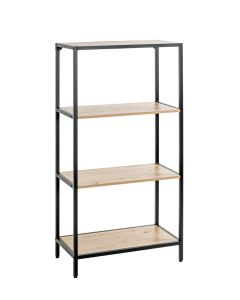 Sterk 4-laags wandrek , etagère van zwart rondstaal met 4 planken voor boeken en ordners.