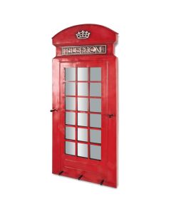 Wandkapstok rode telefooncel in blikstaal met 5 garderobe haken.