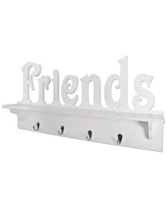 Wiite MDF wandkapstok met letters Friends 4 haakjes en plankje.
