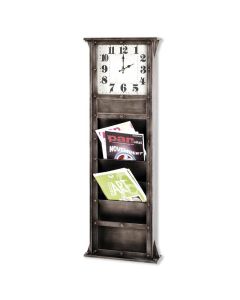 Stoere wandklok in antraciet met vakken voor post en tijdschriften
