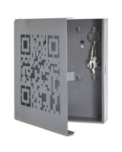 Strakke grijs gelakte sleutelkast met QR-code