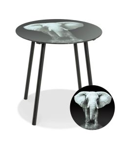 Glazen bijzettafel met olifantprint in zwart wit