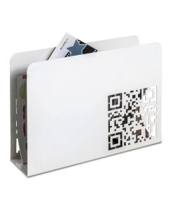 Strakke witte metalen lectuurbak met QR-code print