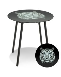 Glazen bijzettafel met fotoprint van een tijgerkop
