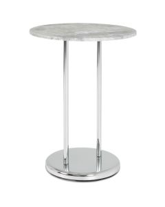 Ronde chrome bijzettafel met betonlook bovenblad