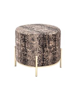 Slangenprint hocker op goud gelakt metalen onderstel.