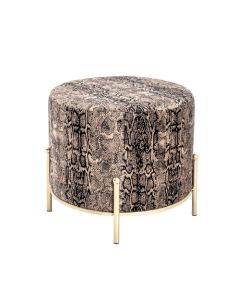 Slangenprint hocker op goud gelakt metalen onderstel.