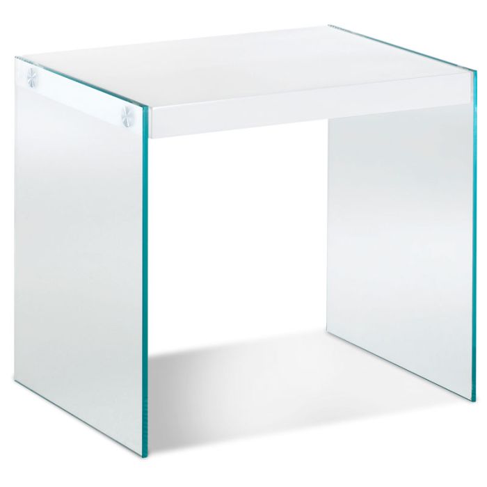 Of materiaal Melodieus Bijzettafel in hoogglans wit met glazen zijdes 35cm hoog