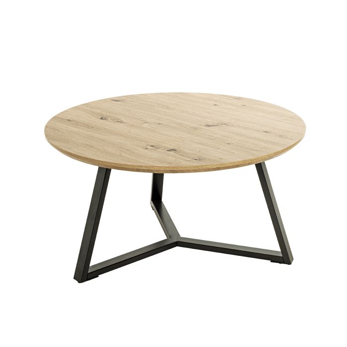 Maak een sneeuwpop fantoom Transparant Robuuste 80cm ronde salontafel in eiken met zwart staal.