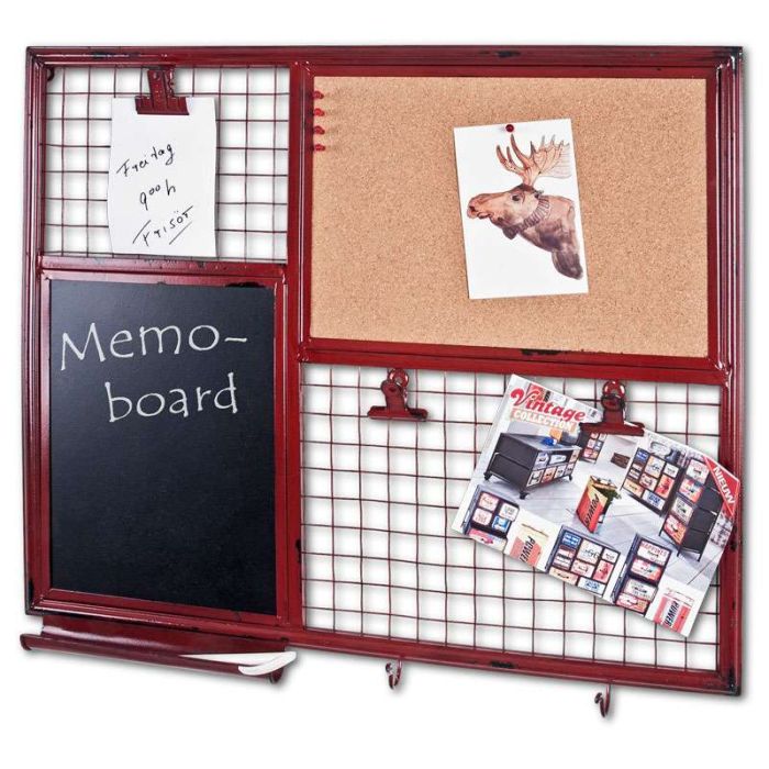 Prestigieus graven parlement Metalen memobord met krijtbord en prikbord in vintage rood.