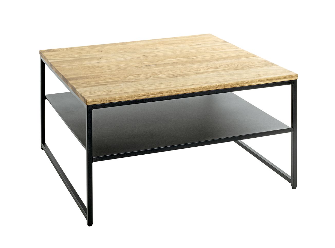 Voor u van mening zijn Uitvoeren Sterke massief eiken salontafel op modern zwart stalen frame met onderblad.