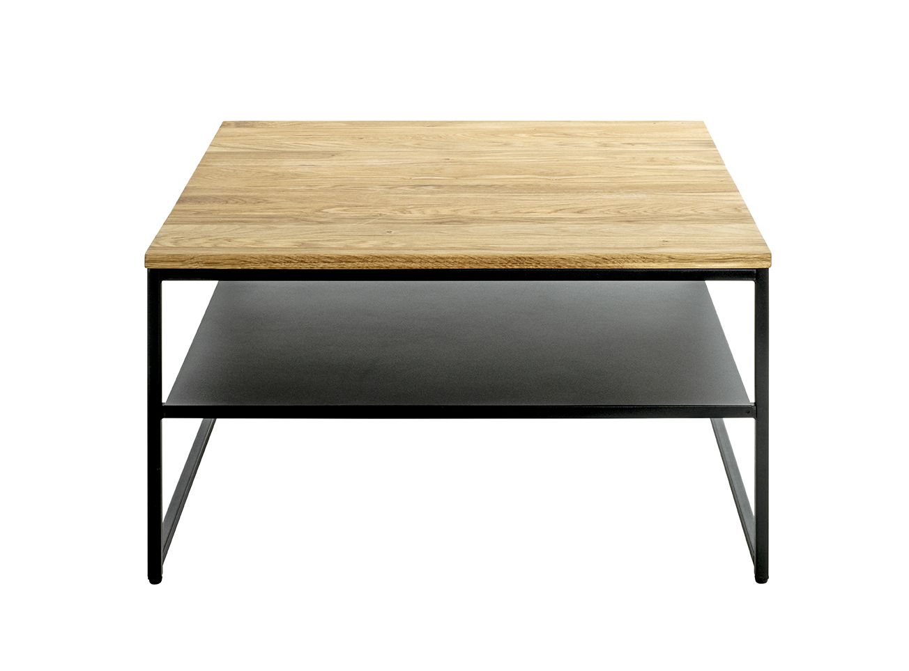 massief eiken salontafel op modern frame met