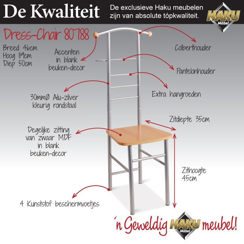 Geldschieter krijgen elke dag Dress-chair dressboy met alukleurig metalen onderstel en een zitting in  beuken dekor.