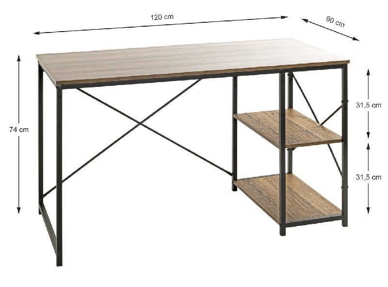 Zeer Royaal buro met sterk melamine eiken buroblad 120cm breed en 60cm diep